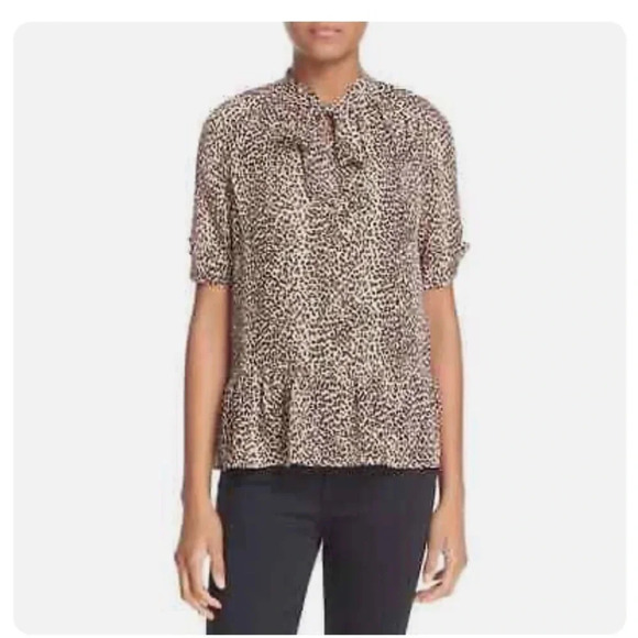 Joie Silk Animal Print Shirt Sleeve Blouse - Picture 1 of 11